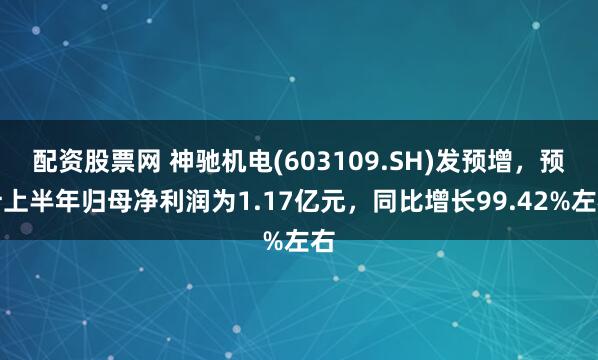 配资股票网 神驰机电(603109.SH)发预增，预计上半年归母净利润为1.17亿元，同比增长99.42%左右